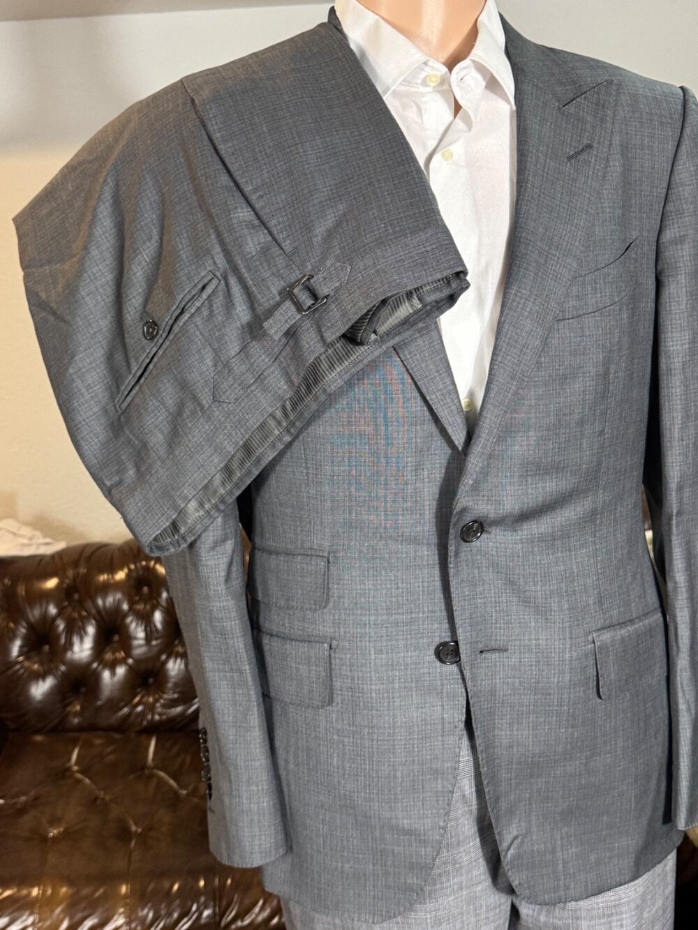 Tom Ford Gray Checked Suit Wool 2PC Peak Lapel O'Connor 50 40R